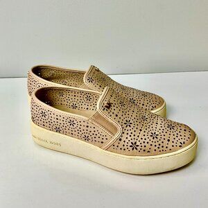 Michael Kors Beige Perforated Leather Slip-On Sneakers. Size US 7M